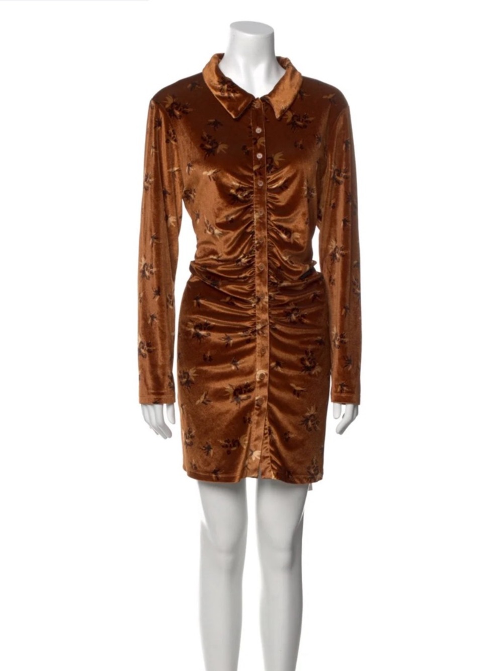 House of Harlow Revolved Crushed Velvet Floral Button Down Mini Dress